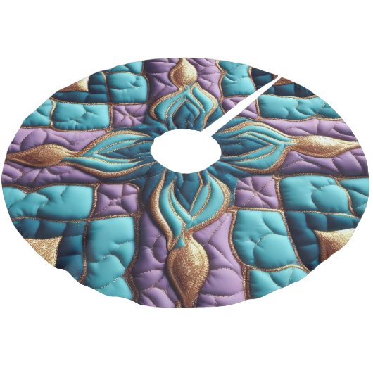 Gewatteerd Paarse turquoise blauw abstract ontwerp Kerstboom Rok (Gekanteld)