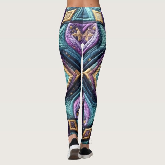 Gewatteerd Paarse turquoise blauw abstract ontwerp Leggings (Achterkant)