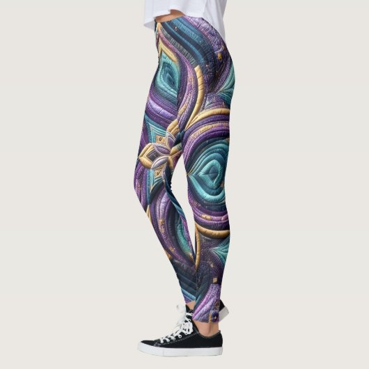Gewatteerd Paarse turquoise blauw abstract ontwerp Leggings (Links)