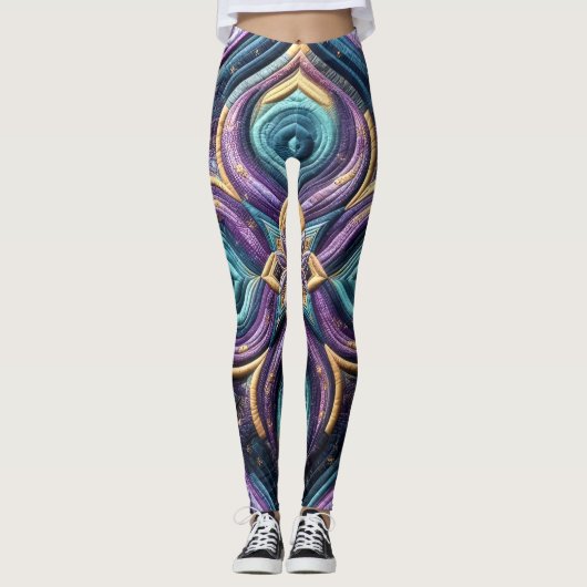Gewatteerd Paarse turquoise blauw abstract ontwerp Leggings (Voorkant)