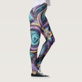 Gewatteerd Paarse turquoise blauw abstract ontwerp Leggings (Rechts)
