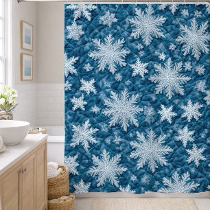 Gewatteerd patroon blauwe en witte sneeuwvlokken douchegordijn