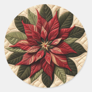 Gewatteerd patroon Poinsettia Crème Ronde Sticker