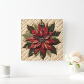 Gewatteerd patroon Poinsettia Crème Vierkante Klok (Huis)