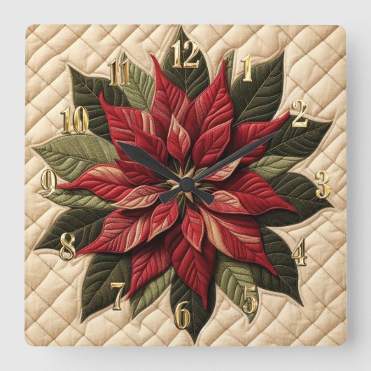 Gewatteerd patroon Poinsettia Crème Vierkante Klok (Voorkant)