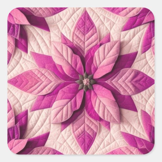 Gewatteerd patroon Poinsettia Roze Vierkante Sticker (Voorkant)