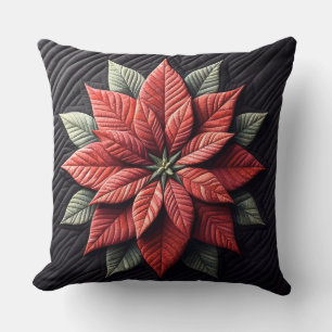 Gewatteerd patroon Poinsettia Zwart Kussen