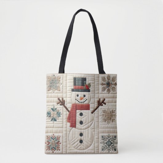 Gewatteerd patroon van Sneeuwman Tote Bag (Voorkant)