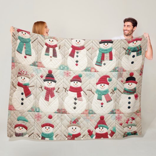 Gewatteerd Patroon van Sneeuwmannen Fleece Deken (In situ)