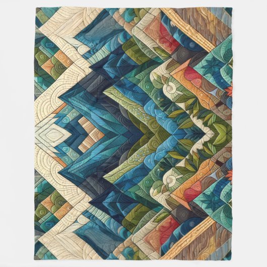 Gewatteerde Abstracte Berglandschaptekening Fleece Deken (Voorkant)