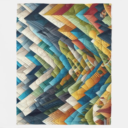 Gewatteerde Abstracte bergscène tekening Fleece Deken (Voorkant)