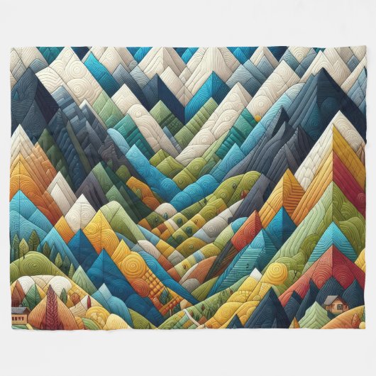 Gewatteerde Abstracte bergscène tekening Fleece Deken (Voorkant (Horizontaal))