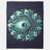 Gewatteerde Abstracte pauwenveren marineblauw Fleece Deken (Voorkant)