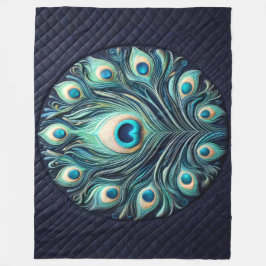 Gewatteerde Abstracte pauwenveren marineblauw Fleece Deken