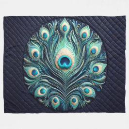 Gewatteerde Abstracte pauwenveren marineblauw Fleece Deken