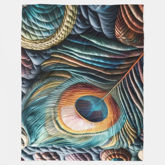 Gewatteerde Abstracte Peacock Feather Fleece Deken (Voorkant)