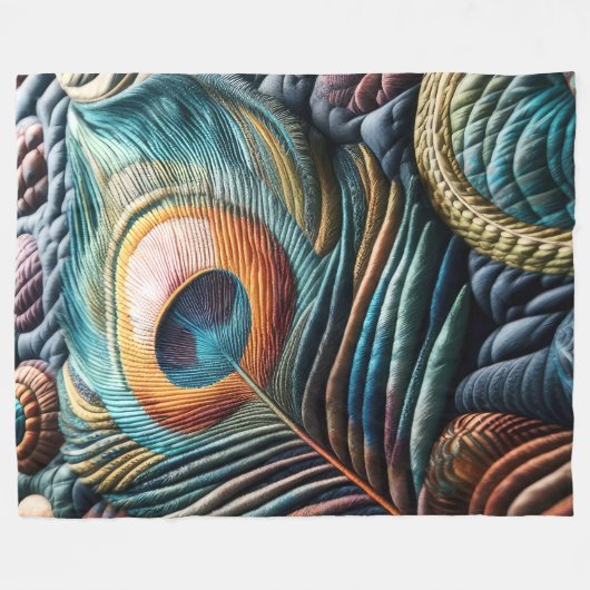Gewatteerde Abstracte Peacock Feather Fleece Deken (Voorkant (Horizontaal))