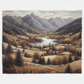 Gewatteerde berglandschap Scène Blauw Fleece Deken (Voorkant (Horizontaal))