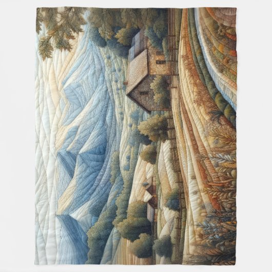 Gewatteerde berglandschap Scène Blauw Fleece Deken (Voorkant)
