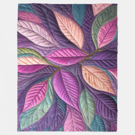 Gewatteerde Blauw Paarse Roze Bladeren Design Fleece Deken