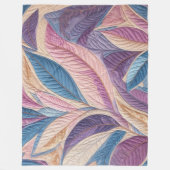 Gewatteerde Blauw Paarse Roze Bladeren Design Fleece Deken (Voorkant)