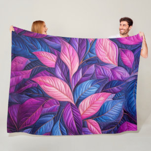 Gewatteerde Blauw Paarse Roze Bladeren Design Fleece Deken
