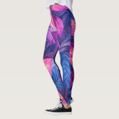 Gewatteerde Blauw Paarse Roze Bladeren Design Leggings (Links)