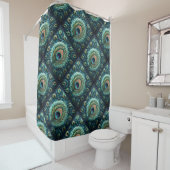 Gewatteerde blauwe pauwenveren ontwerp douchegordijn (In situ)