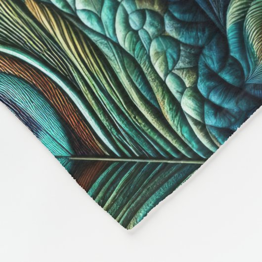 Gewatteerde blauwe pauwenveren ontwerp fleece deken (Hoek)