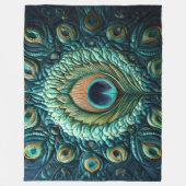 Gewatteerde blauwe pauwenveren ontwerp fleece deken (Voorkant)