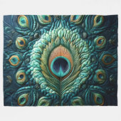 Gewatteerde blauwe pauwenveren ontwerp fleece deken (Voorkant (Horizontaal))