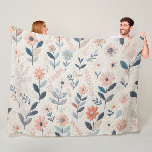 Gewatteerde bloemen ontwerp fleece deken (In situ)