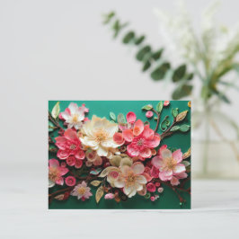 Gewatteerde Cherry Blossom Art Briefkaart - Green 
