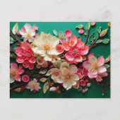 Gewatteerde Cherry Blossom Art Briefkaart - Green  (Voorkant)