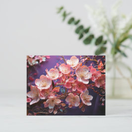 Gewatteerde Cherry Blossom Art Briefkaart - Paarse
