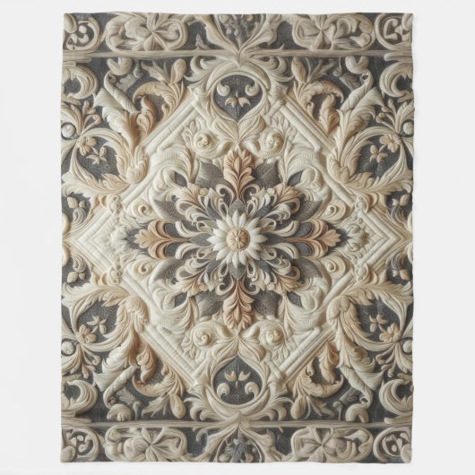 Gewatteerde crème grijs  arabisque fleece deken (Voorkant)