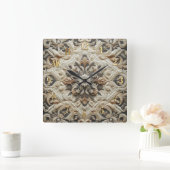 Gewatteerde crème grijs  arabisque vierkante klok (Huis)