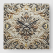 Gewatteerde crème grijs arabisque vierkante klok (Voorkant)