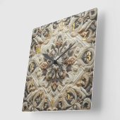 Gewatteerde crème grijs  arabisque vierkante klok (Hoek)