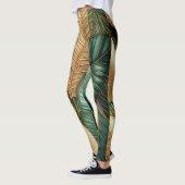Gewatteerde gouden groene tropische bladeren ontwe leggings (Links)