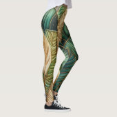 Gewatteerde gouden groene tropische bladeren ontwe leggings (Rechts)