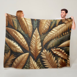 Gewatteerde gouden tropische bladeren ontwerp fleece deken
