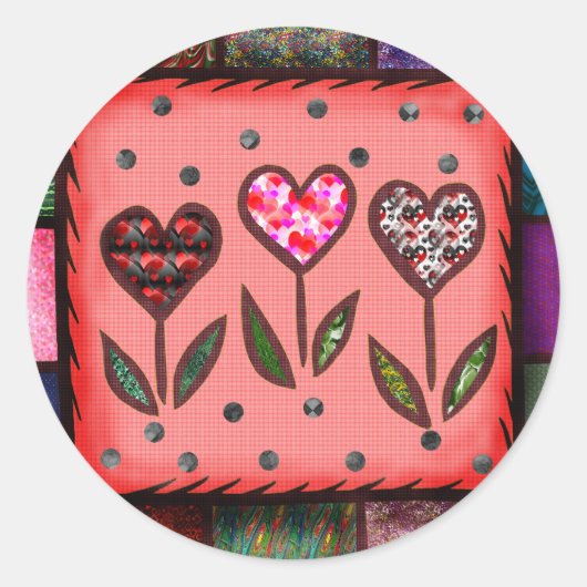 Gewatteerde harten T-shirts en geschenken Ronde Sticker (Voorkant)