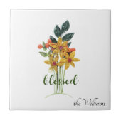 Gewatteerde Herfstbloemen "gezegend" Keramische Te Tegeltje (Voorkant)