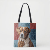 Gewatteerde hond op patchwork patroon tote bag (Voorkant)