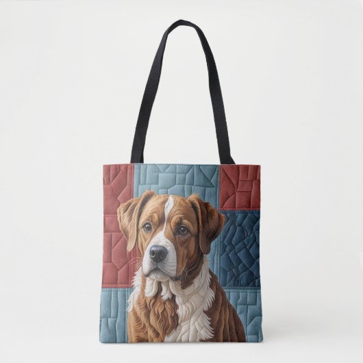Gewatteerde hond op patchwork patroon tote bag (Voorkant)