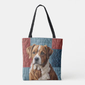 Gewatteerde hond op patchwork patroon tote bag (Achterkant)