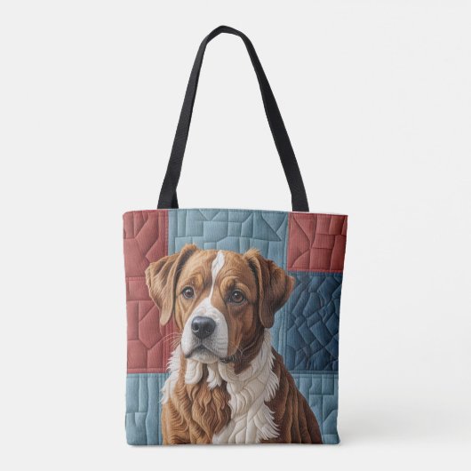 Gewatteerde hond op patchwork patroon tote bag (Achterkant)
