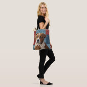 Gewatteerde hond op patchwork patroon tote bag (Op model)