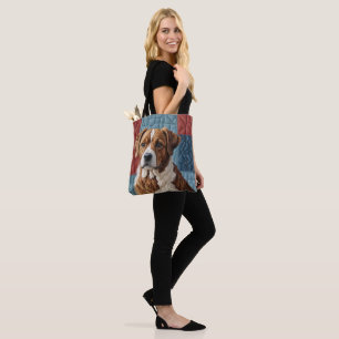 Gewatteerde hond op patchwork patroon tote bag